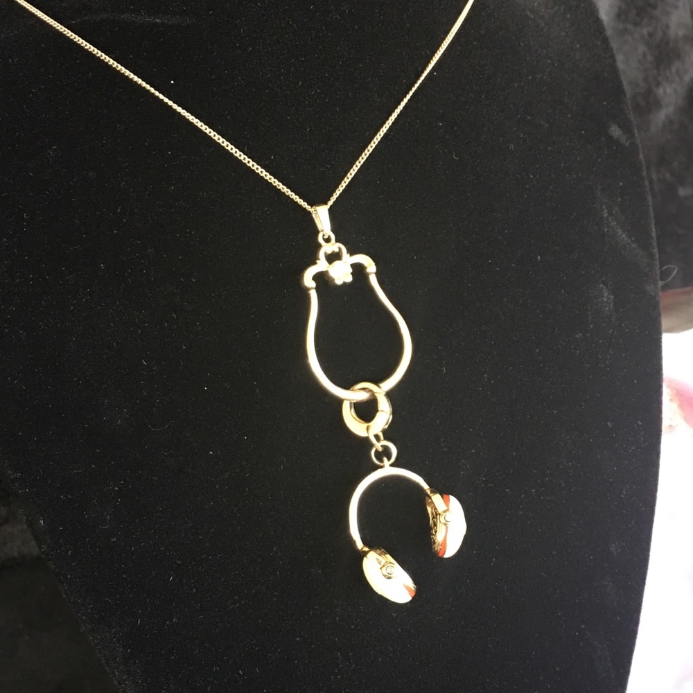 Vintage fossil charm necklace “headphone” charm